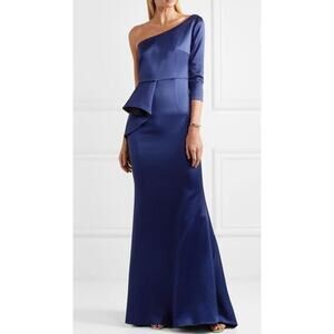 Safiyaa One Shoulder Blue Satin Gown Dress Size 4 Formal Gala Glam Elegant